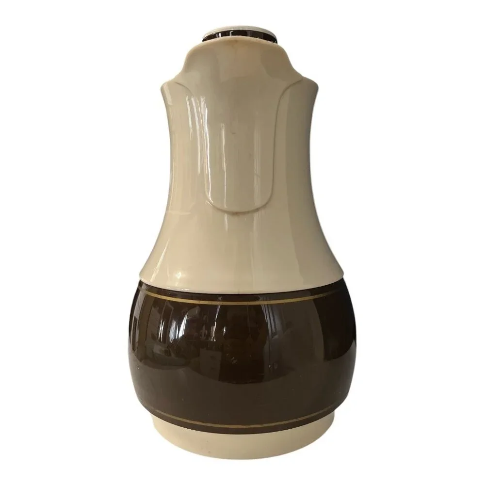 Vintage Thermos Carafe Model 570 Brown Cream Insulated Pitcher West Germany 11x7